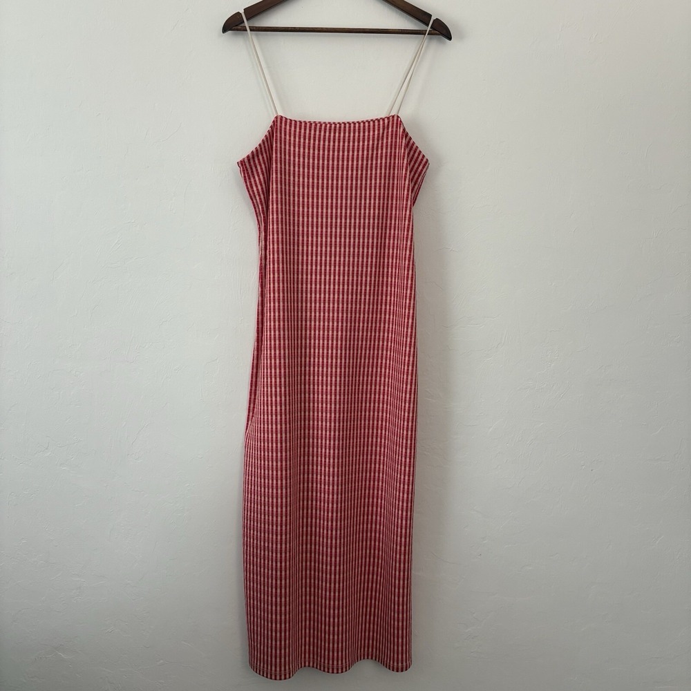 ZARA Dress Women's Large Red Jacquard  Midi Spaghetti Strap Tank